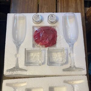 Elegant Glass Flute Set with Red Accents nib box damaged